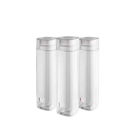 H2O Squaremate Plastic Water Bottle 1-Liter Set of 3 Clear