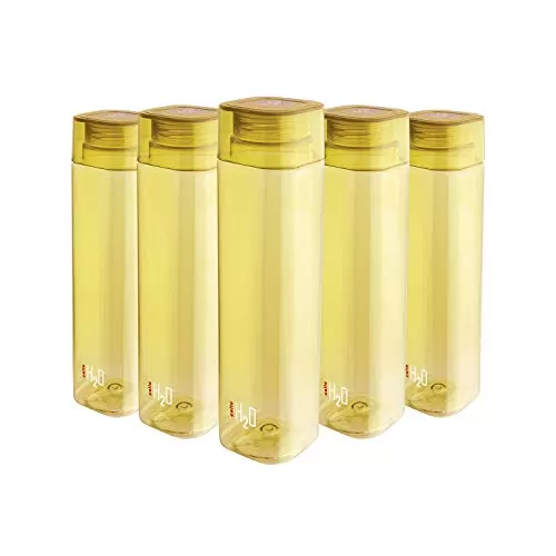 Cello H2O Squaremate Plastic Water Bottle 1-Liter Set of 5 Yellow