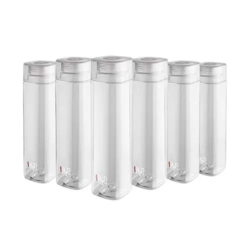 Cello H2O Squaremate Plastic Water Bottle 1-Liter Set of 6 Clear