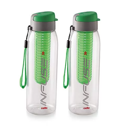 Cello Infuse Plastic Water Bottle Set 800ml Set of 2 Green