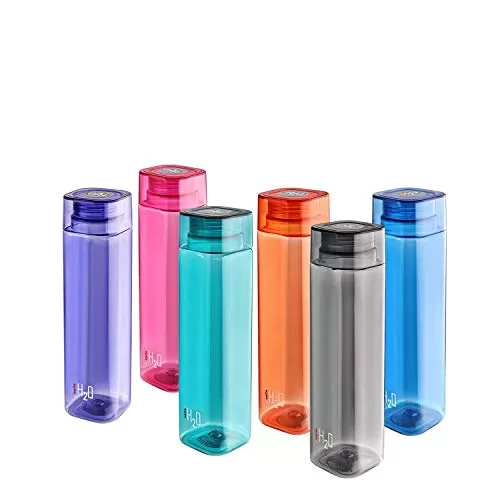Cello H2O Squaremate Plastic Water Bottle 1-Liter Set of 6 Assorted (CLO_H2O_SQMT1L_SO6_ASRTD)