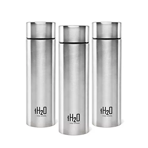 H2O Stainless Steel Water Bottle Set 1 Litre Set of 3 Silver