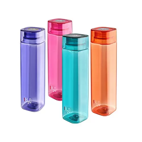 Cello H2O Squaremate Plastic Water Bottle 1-Liter Set of 4 Assorted