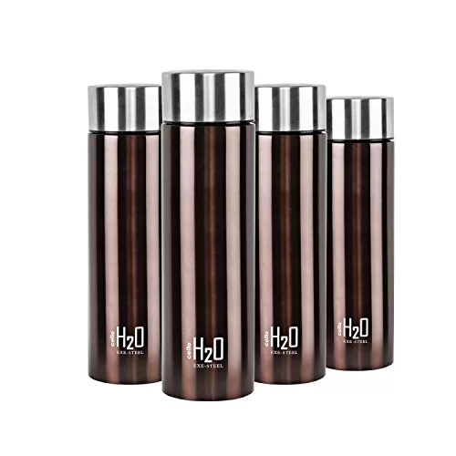 Cello H2O Stainless Steel Water Bottle Set 1 Litre Set of 4 Brown