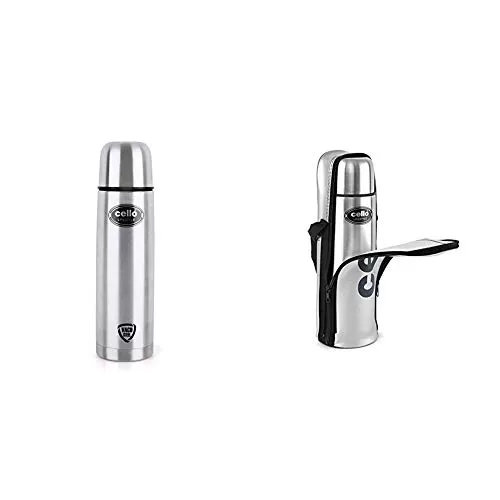 Cello Lifestyle Stainless Steel Flask 1000Ml & Lifestyle Vacu Steel Flask with Thermal Jacket 500Ml