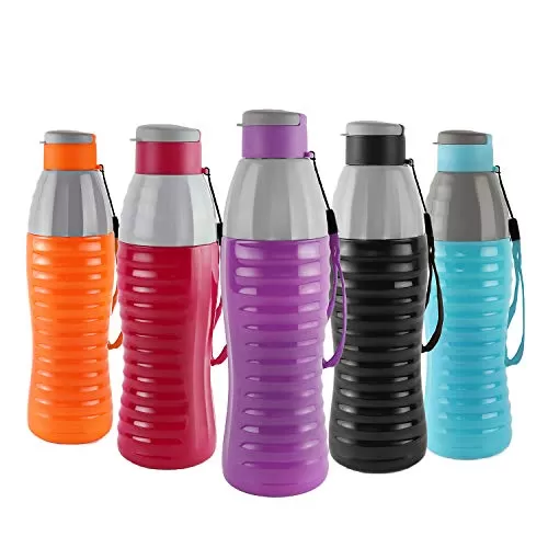 Cello Puro Fashion Safe Plastic Water Bottle 900ml Set of 5 Multicolour