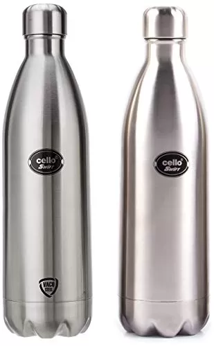 Cello Swift Steel Flask 1 Litre Silver + Swift Steel Flask 750ml Silver