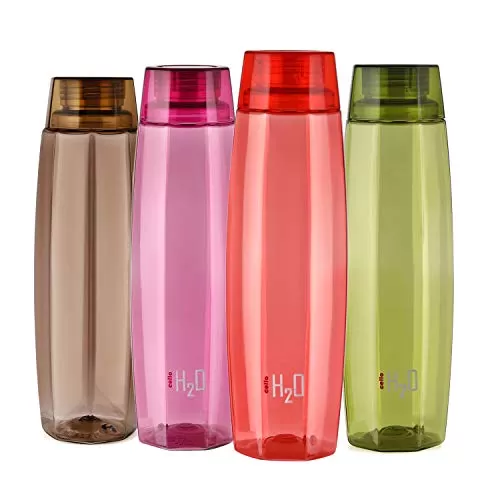 Cello Octa Premium Edition Safe Plastic Water Bottle 1 Litre Set of 4 Color May Vary