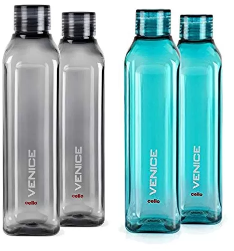 Venice Plastic Water Bottle 1 Litre Set of 2 Black & Venice Plastic Water Bottle 1 Litre Set of 2 Green Combo