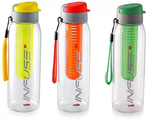 Cello Infuse Plastic Water Bottle Set 800ml Set of 2 Yellow/Orange & Infuse Plastic Water Bottle 800 ml Green Combo