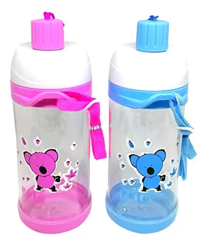 Food Grade BPA Free Polycarbonate KDs Bottle Set of 2 with Hanging Strap(Pink and Blue Each 600Ml)