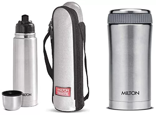 Thermosteel Flip Lid Flask 500 millilitres Silver & Thermosteel Optima 420 Stainless Steel Flask 420ml Steel Combo
