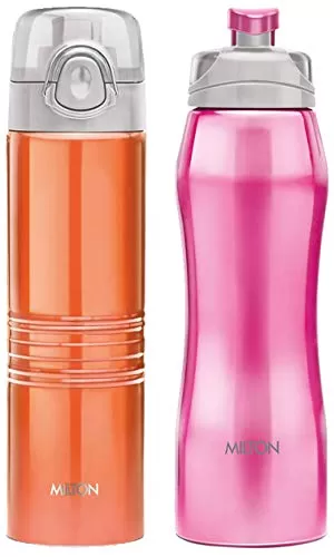 Vogue 750 Stainless Steel Water Bottle 750 ml Orange + Hawk 750 Stainless Steel Water Bottle 750 ml Pink