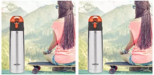 Thermosteel Crown 600 Flask 500ml Silver (Cap Color May Vary) & Thermosteel Crown 900 Flask 750ml Orange Combo