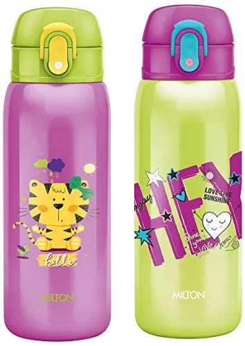 MILTON Jolly 475 Thermosteel KDs Water Bottle 390 ml Purple & Jolly 475 Thermosteel KDs Water Bottle 390 ml Green Combo