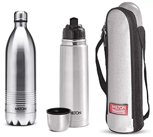Thermosteel Duo Deluxe-1000 Bottle Style Vacuum Flask 1 Litre Silver + Thermosteel Flip Lid Flask 750 milliliters Silver