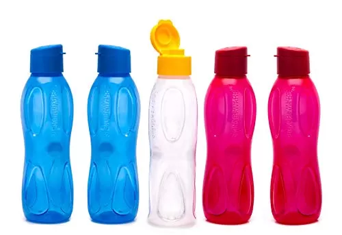 Fliptop Aqua Drop Plastic Water Bottle (Set of 5) 1 Litre Multicolor