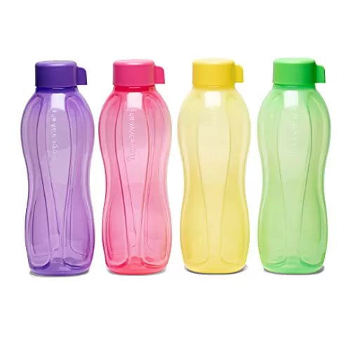 Tupperware Aquasafe Plastic Bottle 1000ml Set of 4 Pink Green Yellow Purple