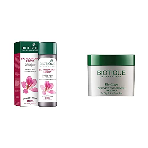 Biotique Bio Mountain Ebony Vitalizing Serum For Falling Hair Intensive Hair  Growth Treatment 120ML And Biotique Bio Clove Purifying Anti Blemish Face  Pack 75g - the best price and delivery | Globally