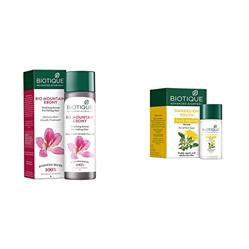 Biotique Bio Mountain Ebony Vitalizing Serum For Falling Hair Intensive Hair  Growth Treatment 120ML And Biotique Bio Dandelion Visibly Ageless Serum 40  ml - the best price and delivery | Globally