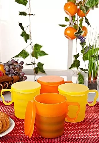 Tupperware Plastic Caribbean Mugs (Orange) Set of 4