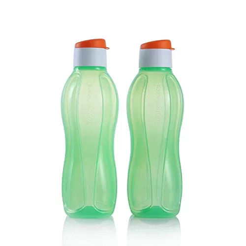Aquasafe Plastic Water Bottle 1L Set of 2 Green White Orange