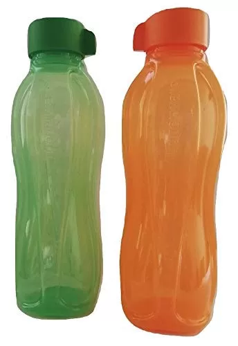 Tupperware Plastic Water Bottle 1L Set of 2 Orange And Green