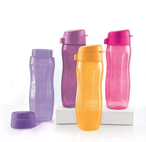 Tupperware Aquaslim Plastic Fliptop Water Bottle 500ml Multicolour Set of 4