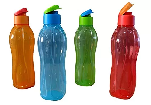 Aquasafe Plastic Flip Top Bottle Set 1 Litre Set of 4 Multicolour