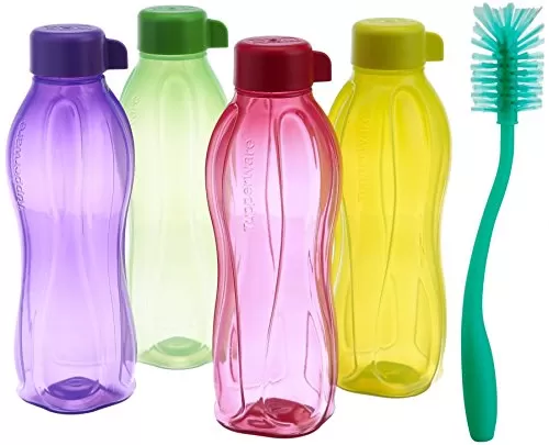 Tupperware Aquasafe Plastic Water Bottle Set with Cleaning Brush 4-Pieces Multicolour