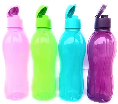 Aquasafe Plastic Fliptop Bottle Set 1 Litre Set of 4 Multicolour