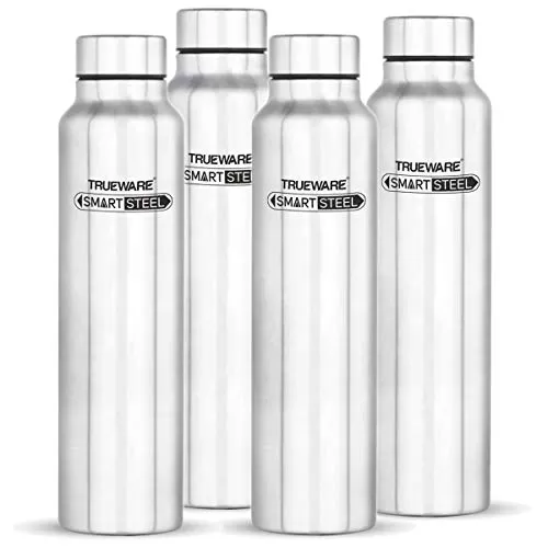 Trueware Stainless Steel Water Bottle 1000ml Set of 4 Silver