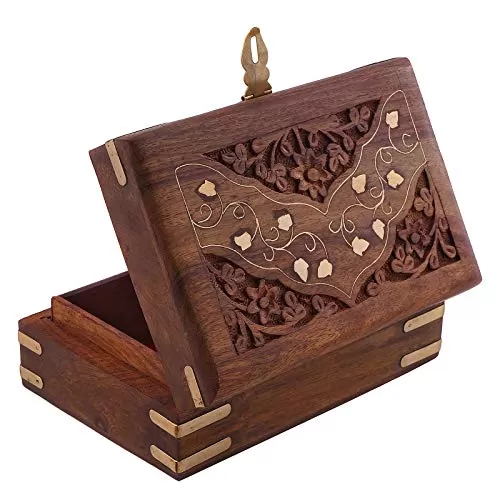 Wood Jewellery Box (6 x 4 x 2 inch Brown)