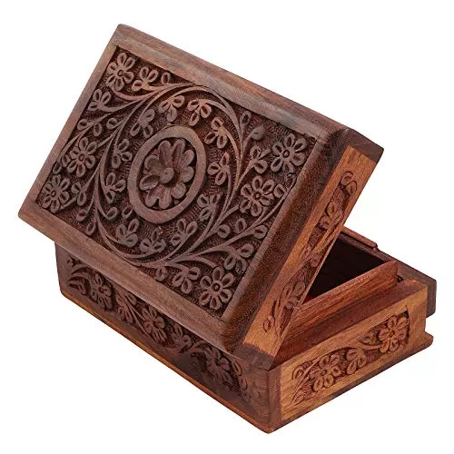 Toolart Wooden Jewellery Jewel Storage Box Organizer for Women and Men (6 x 4 x 2.5 Inch)
