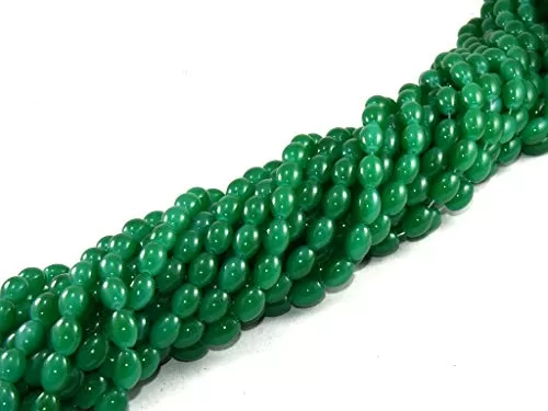 Peacock Green Oval Glass Pearl (6 mm * 8 mm) (1 String) - for Jewellery Making Beading Art and Craft