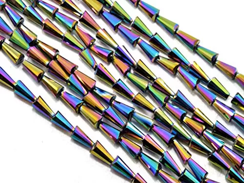 Multicolour Metallic Conical Crystal Bead (6 mm * 12 mm) 1 String for  Jewellery Making Beading Arts and Crafts and Embroidery.