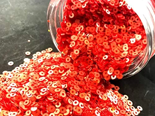 Silver Red Center Hole Circular Sequins (3 mm) (Pack of 100 Grams) for Embroidery Art and Craft
