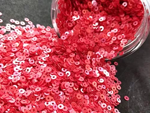 Raspberry Red Center Hole Circular Sequins (4 mm) (Pack of 100 Grams) for Embroidery Art and Craft