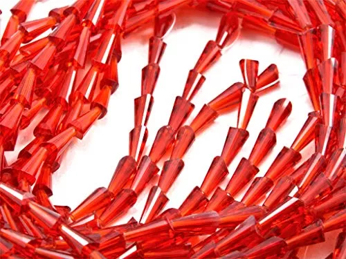 Red Transparent Conical Crystal Bead (6 mm * 12 mm) (1 String) for  Jewellery Making Beading Embroidery Art and Craft