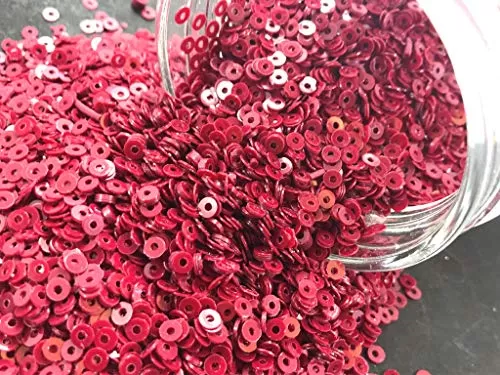Crimson Red Center Hole Circular Sequins (3 mm) (Pack of 100 Grams) for Embroidery Art and Craft