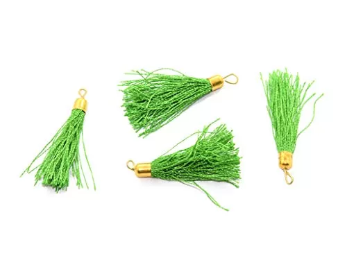 Silk Thread Tassel (5 cm Bright Green) for Embellishing Handbags Apparels Earring Making Art and Craft (Pack of 50 Pieces)