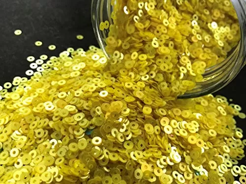 Yellow Center Hole Circular Sequins (3 mm) (Pack of 100 Grams) for Embroidery Art and Craft
