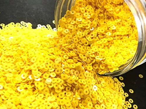 Bright Yellow Center Hole Circular Sequins (4 mm) (Pack of 100 Grams) for Embroidery Art and Craft