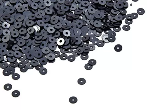 Black Round Centre Hole Sequins (4 mm) (Pack of 250 Grams) - for Embroidery Beading Arts and Crafts