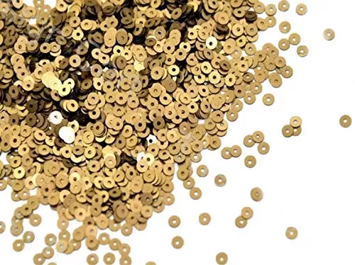 Golden Metallic Flat Round Sequins (4 mm) (Pack of 100 Grams) for Embroidery Embellishing Handbags Apparels DIY Art and Craft Supplies