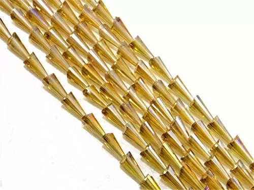 Champagne Golden Transparent Rainbow Conical Crystal Bead (6 mm * 12 mm) 5 Strings for  Jewellery Making Beading Arts and Crafts and Embroidery.