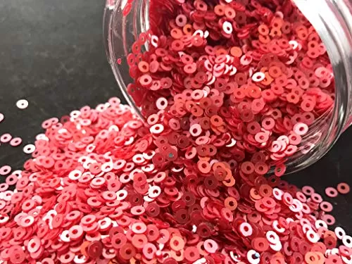 Dull Red Center Hole Circular Sequins (4 mm) (Pack of 100 Grams) for Embroidery Art and Craft