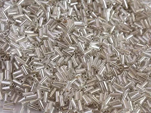 Silverline White/Crystal Pipe/Bugle Beads/Glass Seed Beads (4.5 mm) (100 Grams) Standard Quality for  Jewellery Making Beading Arts and Crafts and Embroidery.