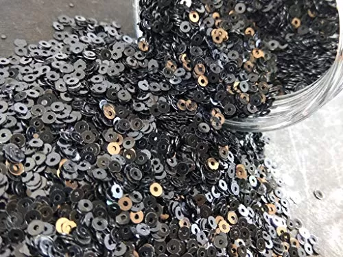 Black Opaque Center Hole Circular Sequins (4 mm) (Pack of 100 Grams) for Embroidery Art and Craft