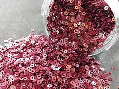 Plum Red Center Hole Circular Sequins (4 mm) (Pack of 100 Grams) for Embroidery Art and Craft